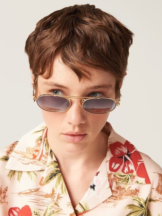 Miu Miu Women Sunglasses Gold Grey Grad Mirror Pilot MU54ZS 5AK30C NEW AUTHENTI main image 4